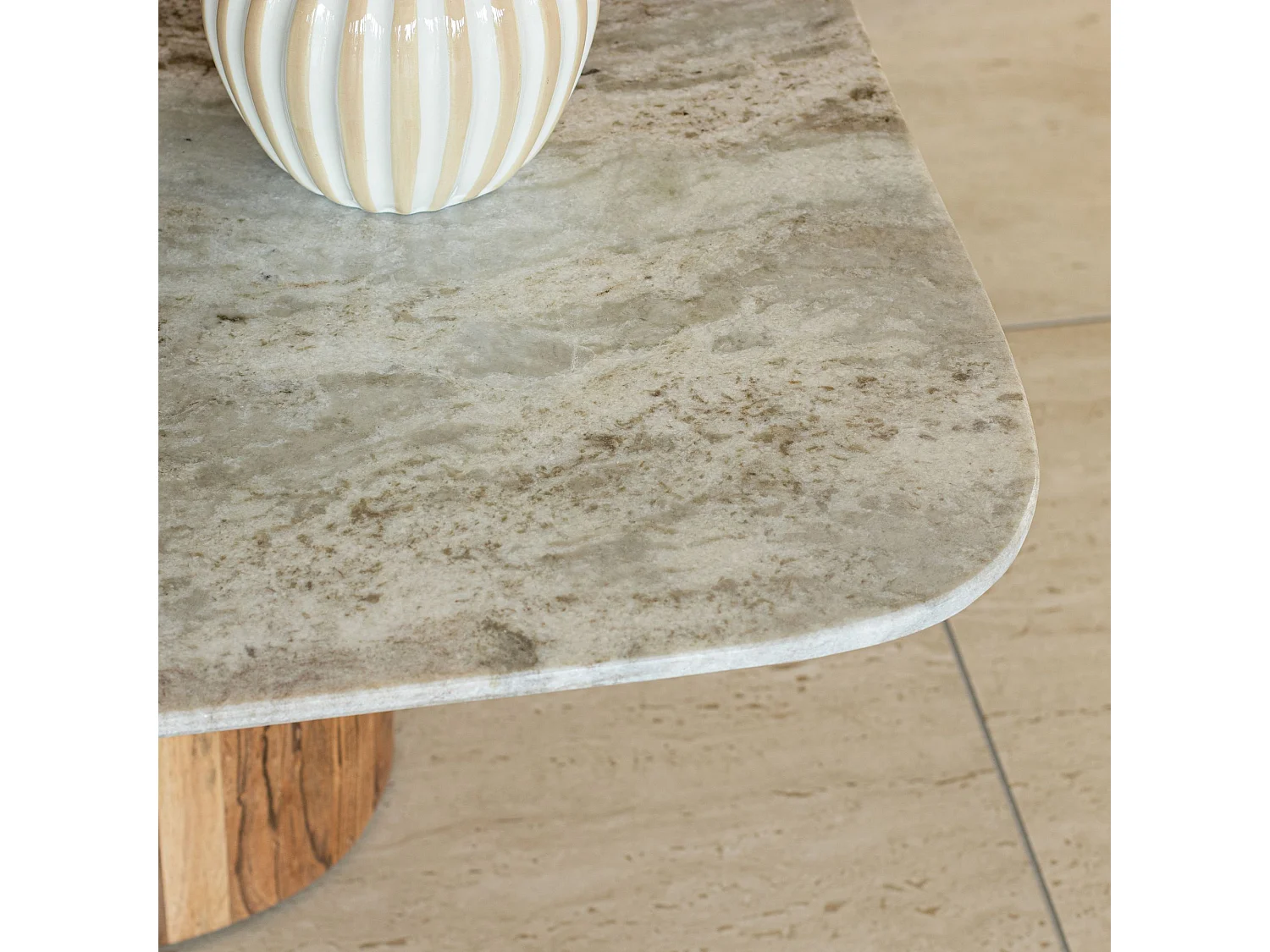 Now's Home - Table Basse En Marbre Gris Et Pied En Bois D'acacia