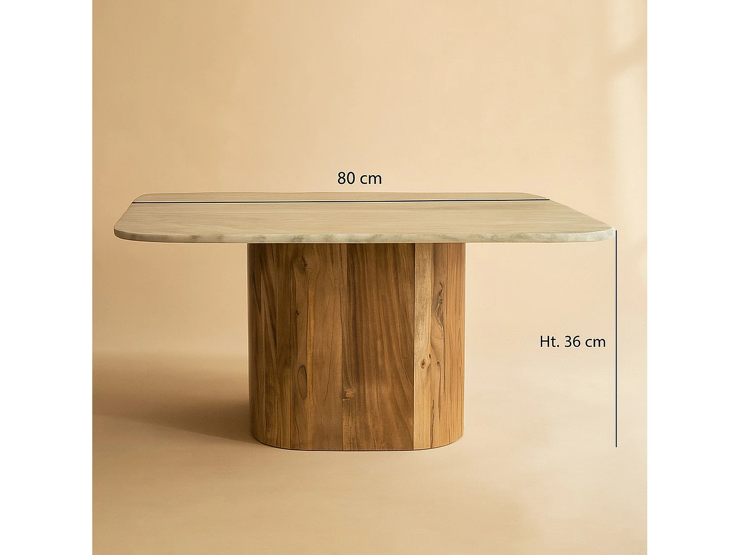 Now's Home - Table Basse En Marbre Gris Et Pied En Bois D'acacia