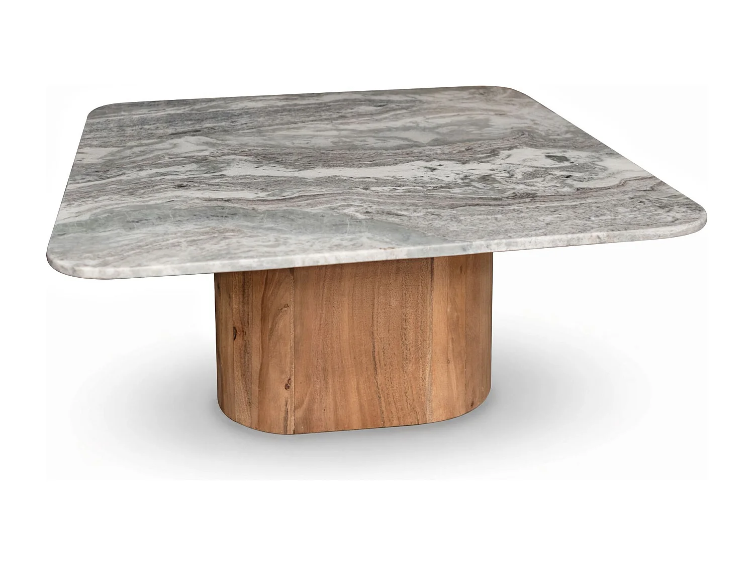 Now's Home - Table Basse En Marbre Gris Et Pied En Bois D'acacia