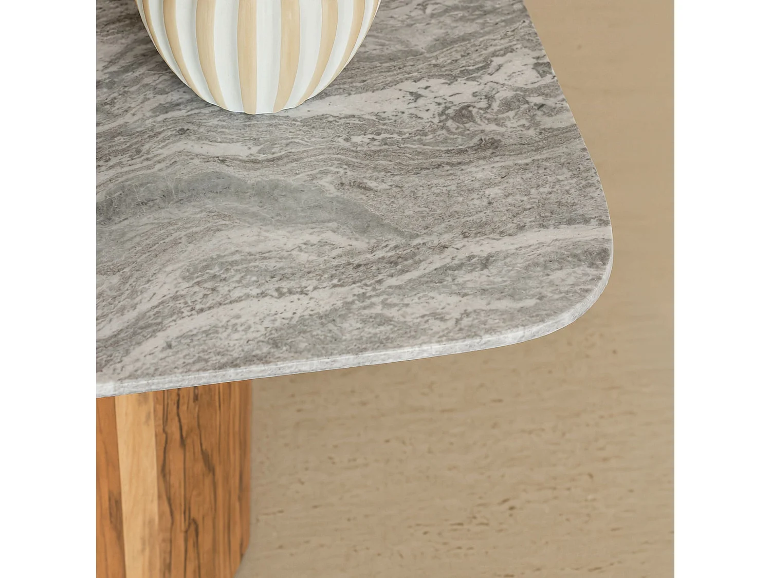 Now's Home - Table Basse En Marbre Gris Et Pied En Bois D'acacia