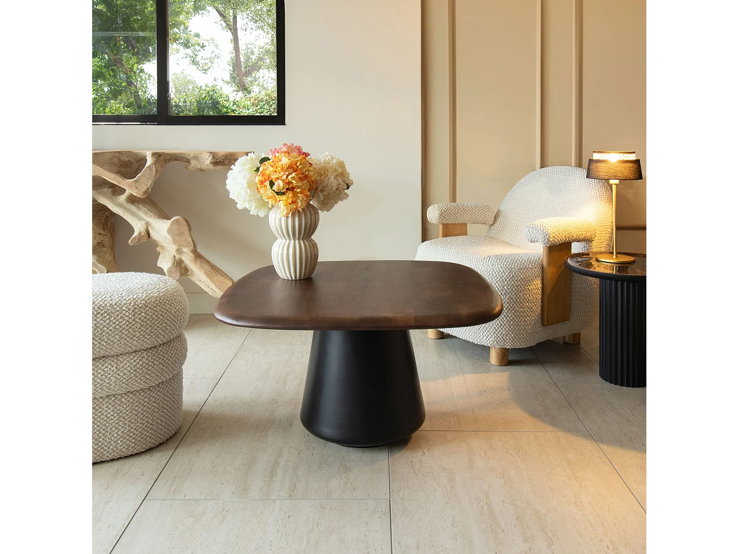 Now's Home - Table Basse En Bois De Manguier Et Pied En Metal Noir