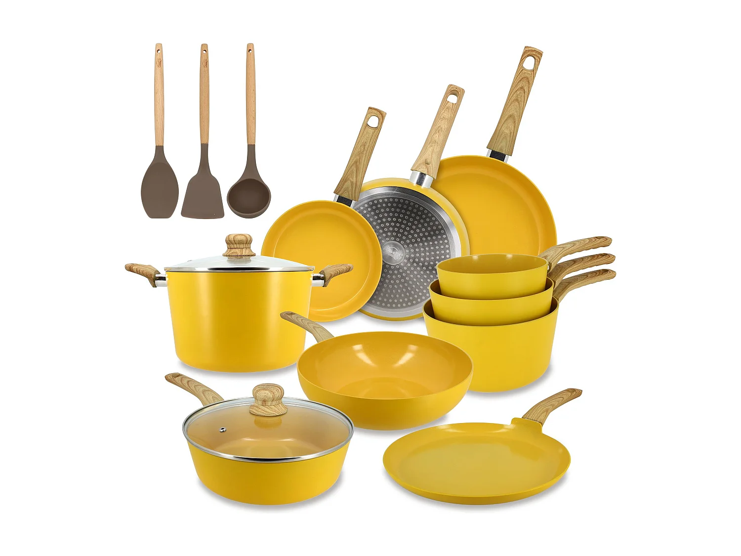 Menastyl - Set 13 Pieces Cuisson Colorama Safran En Aluminium Induction