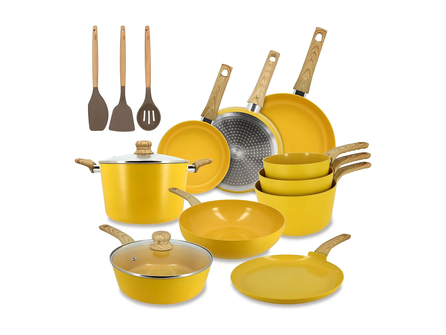 Menastyl - Set 13 Pièces Cuisson Colorama Safran En Aluminium Induction
