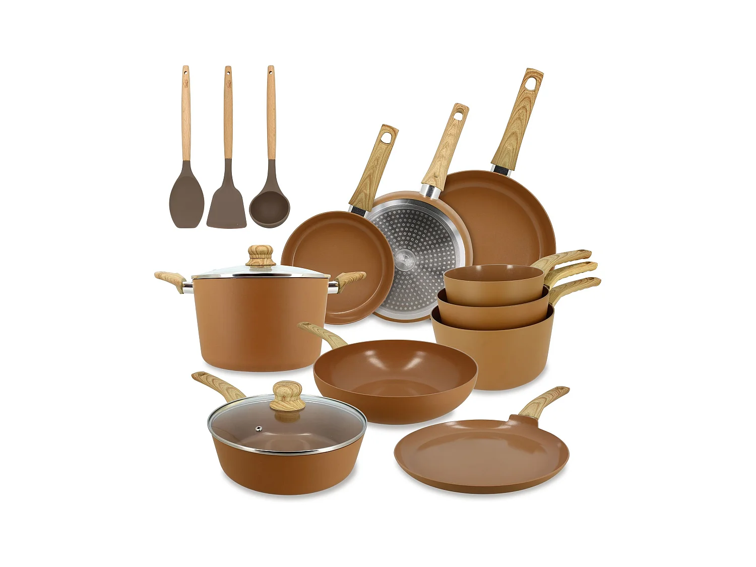 Menastyl - Set 13 Pieces Cuisson Colorama Noisette En Aluminium Induction