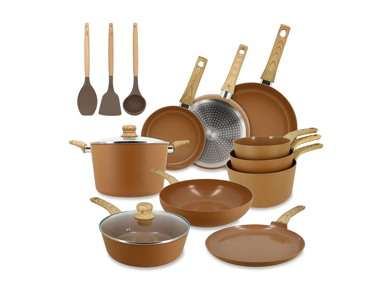 Menastyl - Set 13 Pieces Cuisson Colorama Noisette En Aluminium Induction