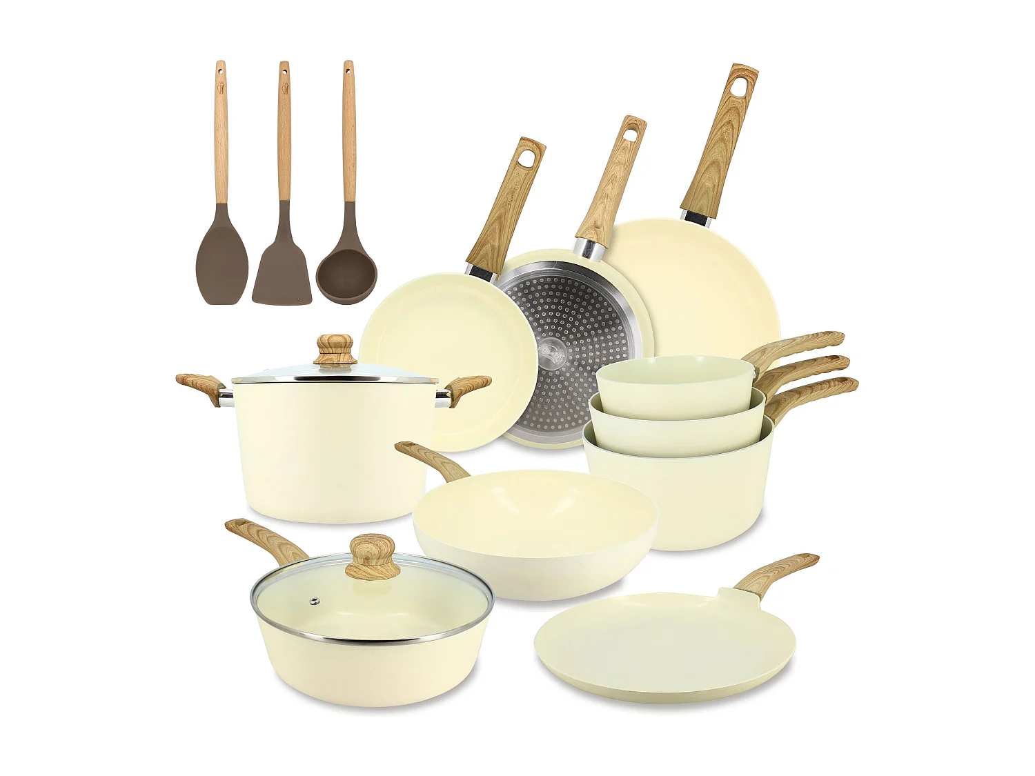 Menastyl - Set 13 Pieces Cuisson Colorama Creme En Aluminium Induction