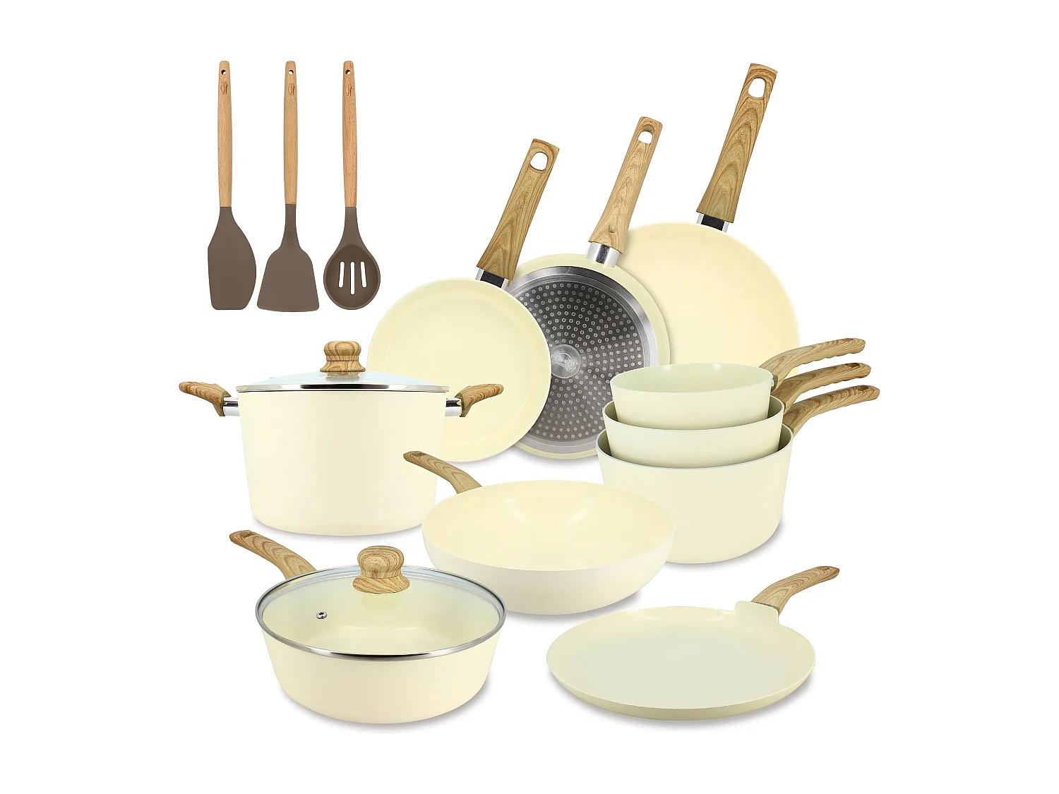 Menastyl - Set 13 Pièces Cuisson Colorama Crème En Aluminium Induction