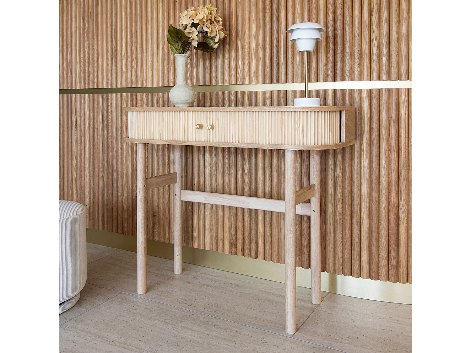 Now's Home - Console En Bois  De Pin Naturel Avec Deux Portes 100x35x80cm Hector