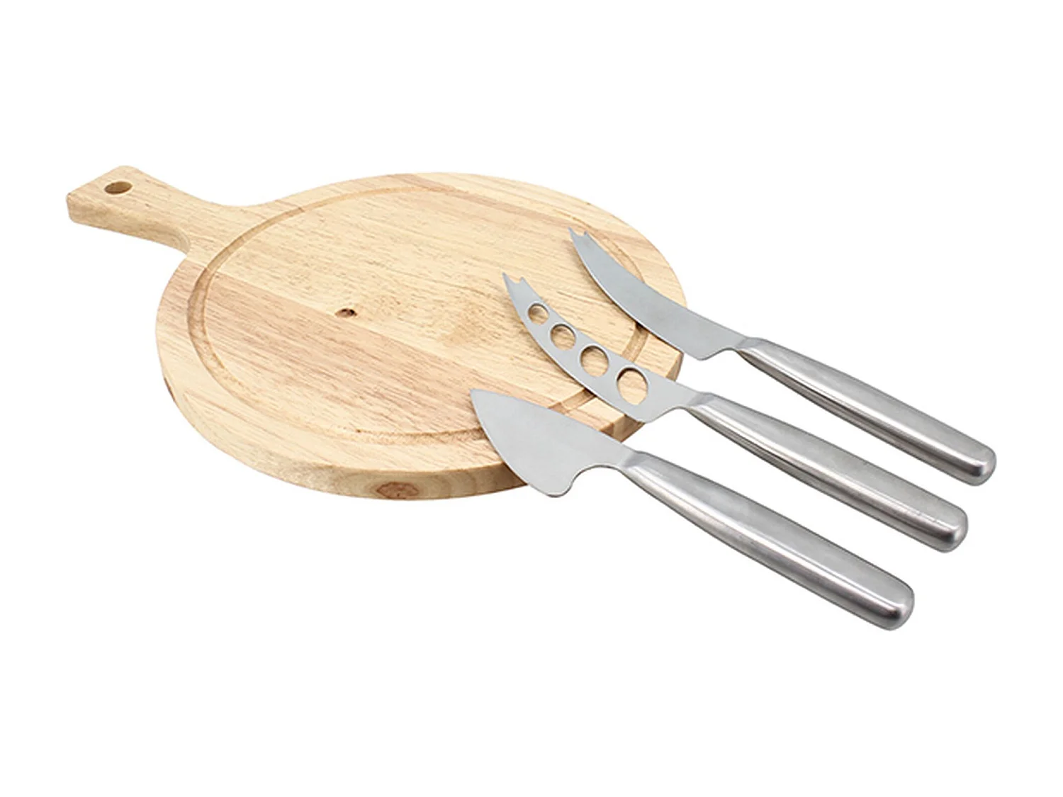 Menastyl - Planche A Decouper Ronde 24cm Acacia  Avec 3 Couteaux A Fromage