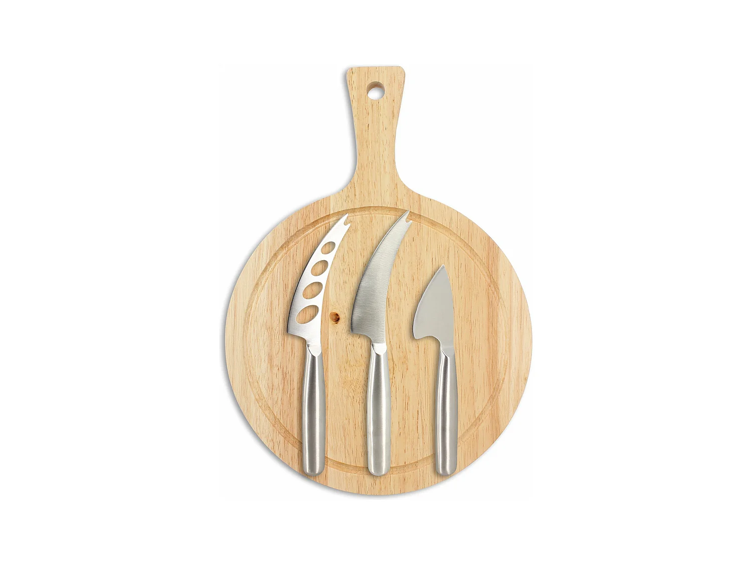 Menastyl - Planche A Decouper Ronde 24cm Acacia  Avec 3 Couteaux A Fromage