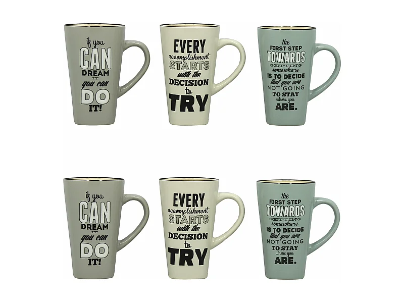 Novastyl - Lot 6 Mugs Citations 51cl En Gres 3 Decors Assortis