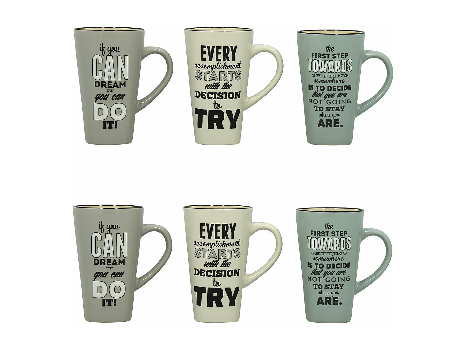 Novastyl - Lot 6 Mugs Citations 51cl En Gres 3 Decors Assortis