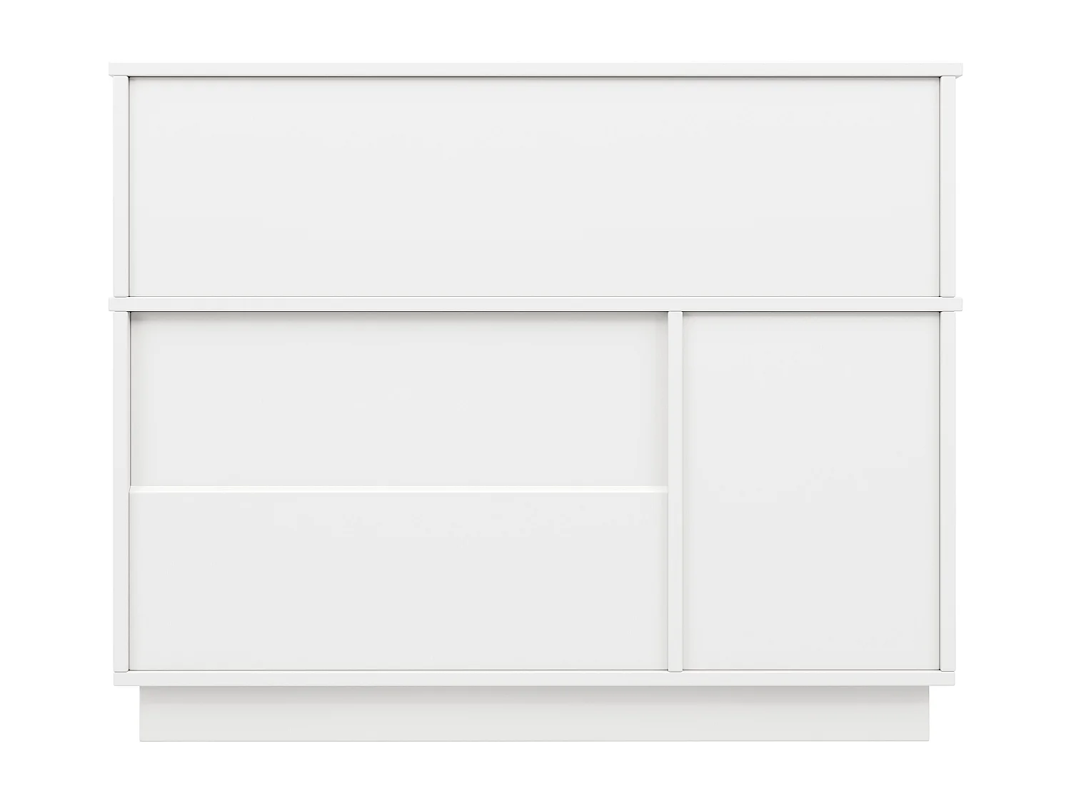 Buffet moderne - 3 tiroirs、2 étagères et cloison vitrée - MDF - Blanc