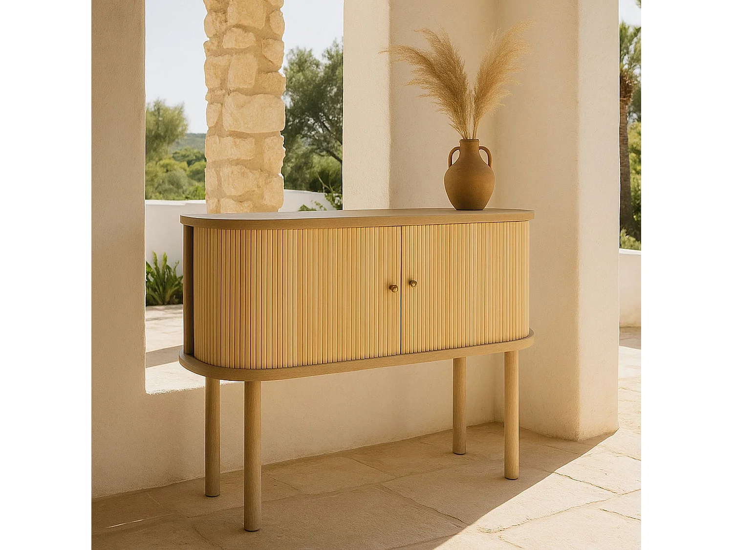 Now's Home - Bahut En Bois De Pin Naturel Avec Deux Portes 95x39x75cm Hector