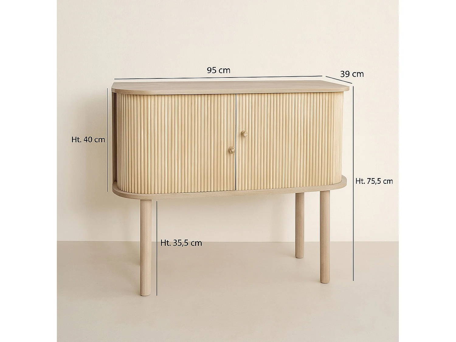 Now's Home - Bahut En Bois De Pin Naturel Avec Deux Portes 95x39x75cm Hector