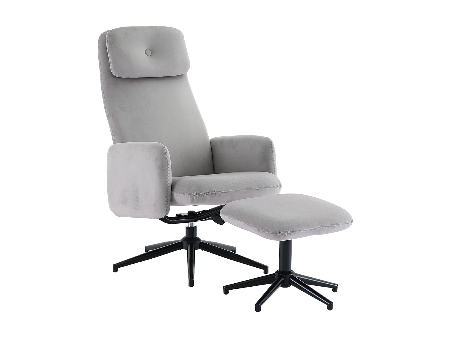 Fotel obrotowy z weluru z podnóżkiem - odchylany od 95° do 125° - Szary