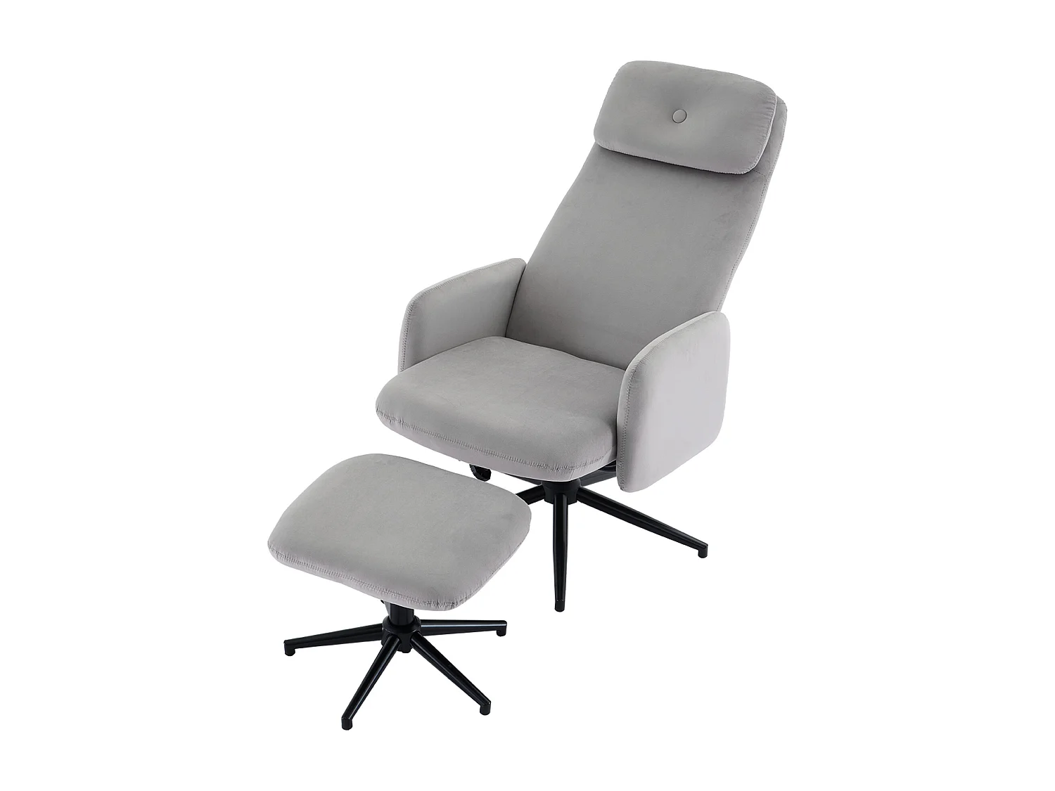 Fotel obrotowy z weluru z podnóżkiem - odchylany od 95° do 125° - Szary