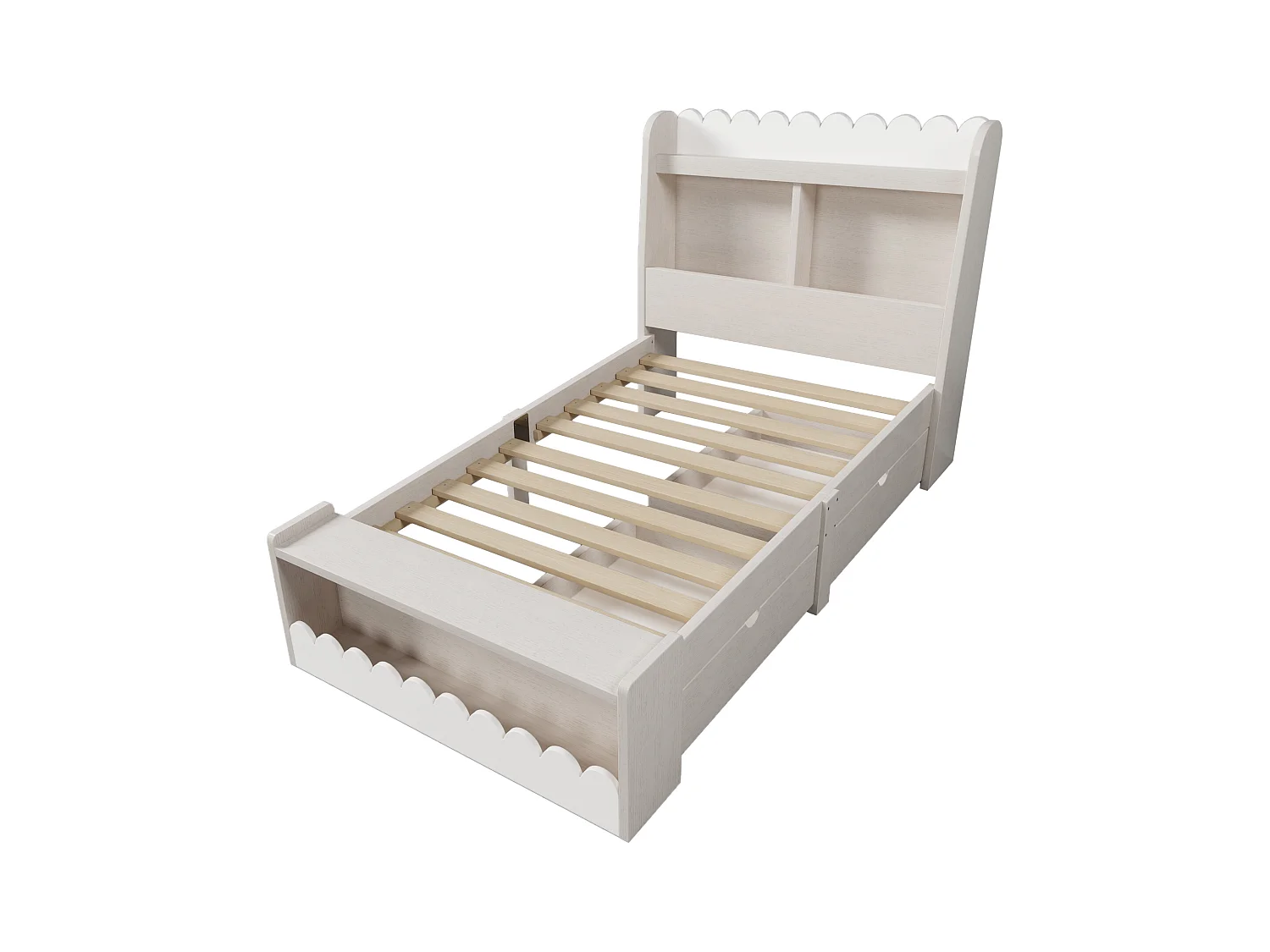 Lit simple en bois 90x190cm - avec 2 tiroirs et étagères - Blanc (matelas non inclus)