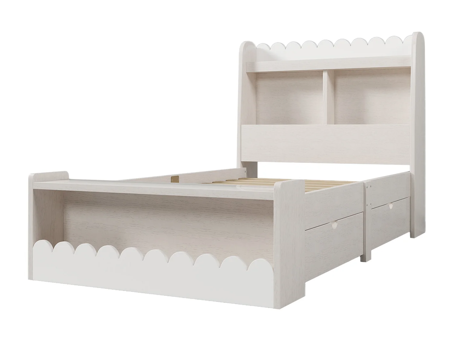 Lit simple en bois 90x190cm - avec 2 tiroirs et étagères - Blanc (matelas non inclus)