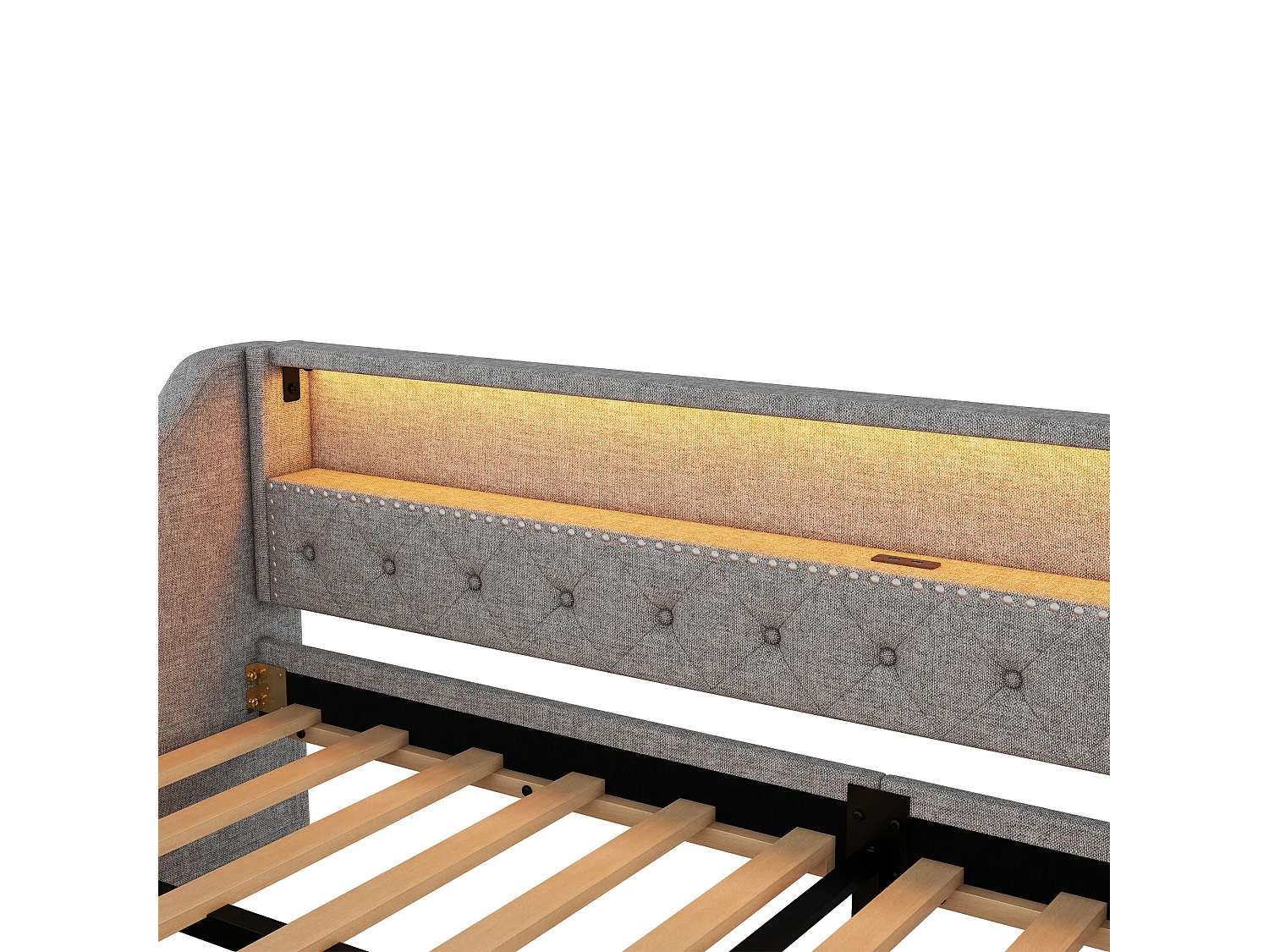 Schlafsofa aus Leinen, 90 x 200 cm, mit LED – 2 Schubladen und USB-Anschlüssen – mit Lattenrost – Grau