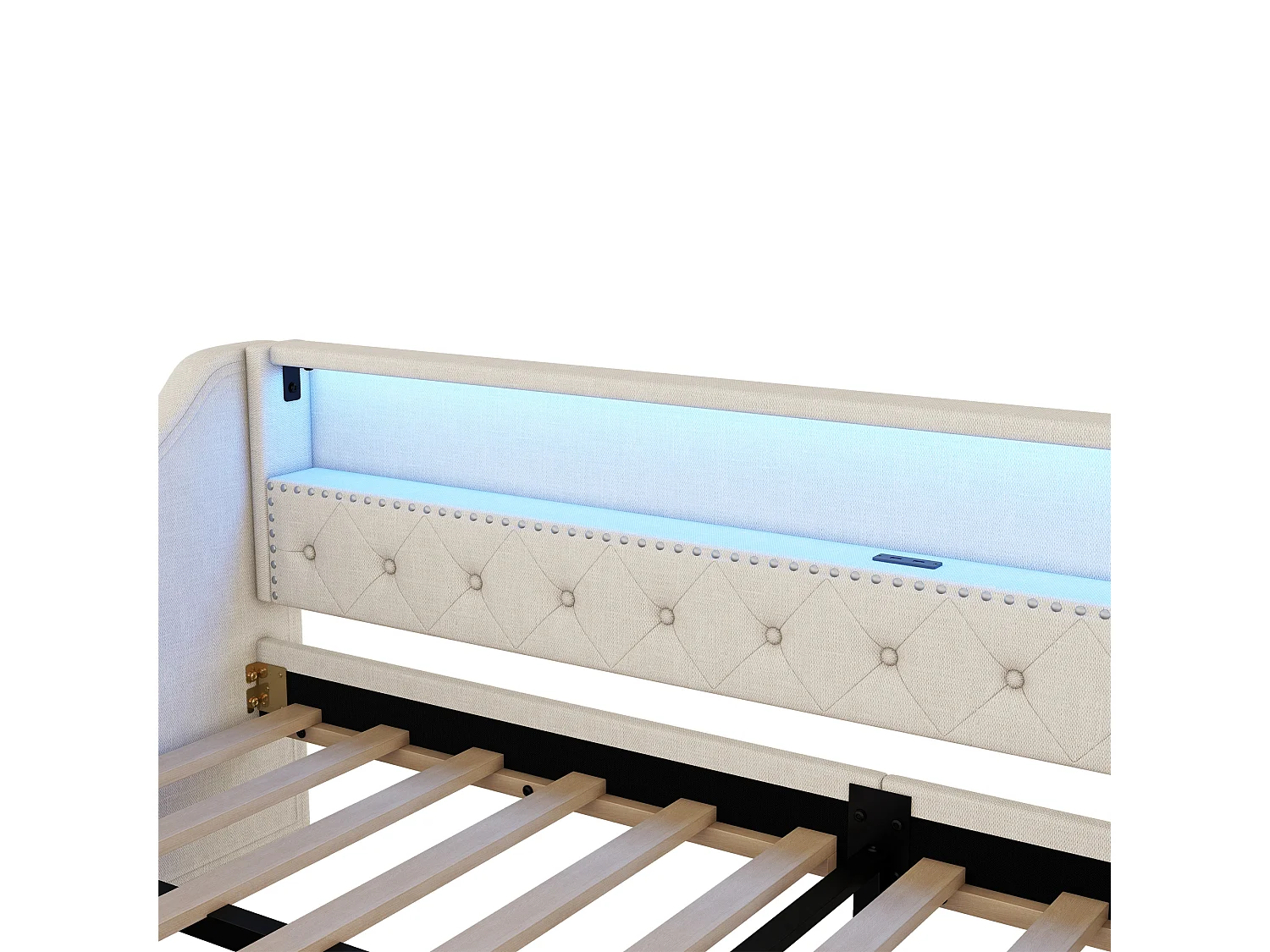 Linnen daybed bed 90x200cm met LED - 2 lades & USB poorten - met lattenbodem - Beige