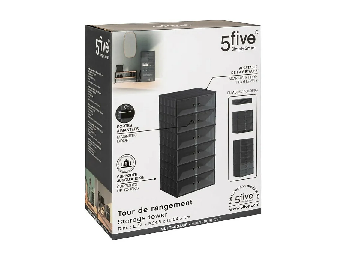 Tour de Rangement Pliable "6 Niveaux" 104cm Gris