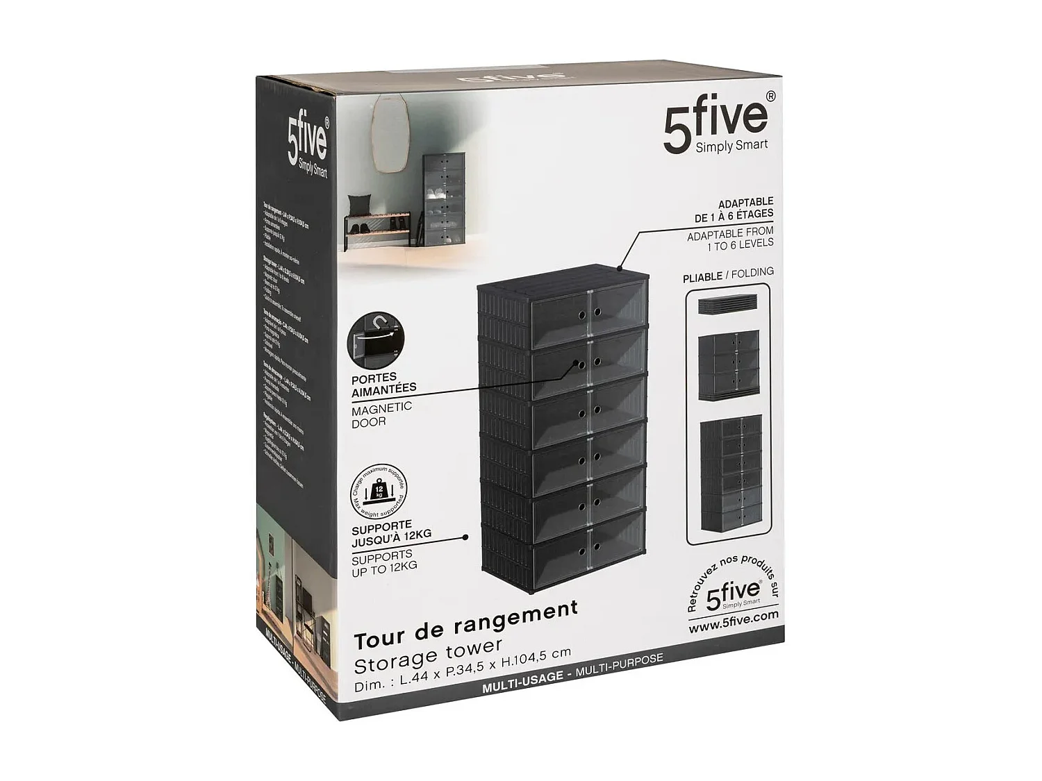 Tour de Rangement Pliable "6 Niveaux" 104cm Gris