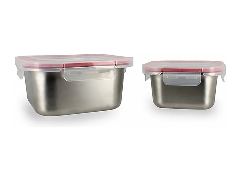 Menastyl - Lot 2 Boites Hermetiques Carrees En Acier Inoxydable