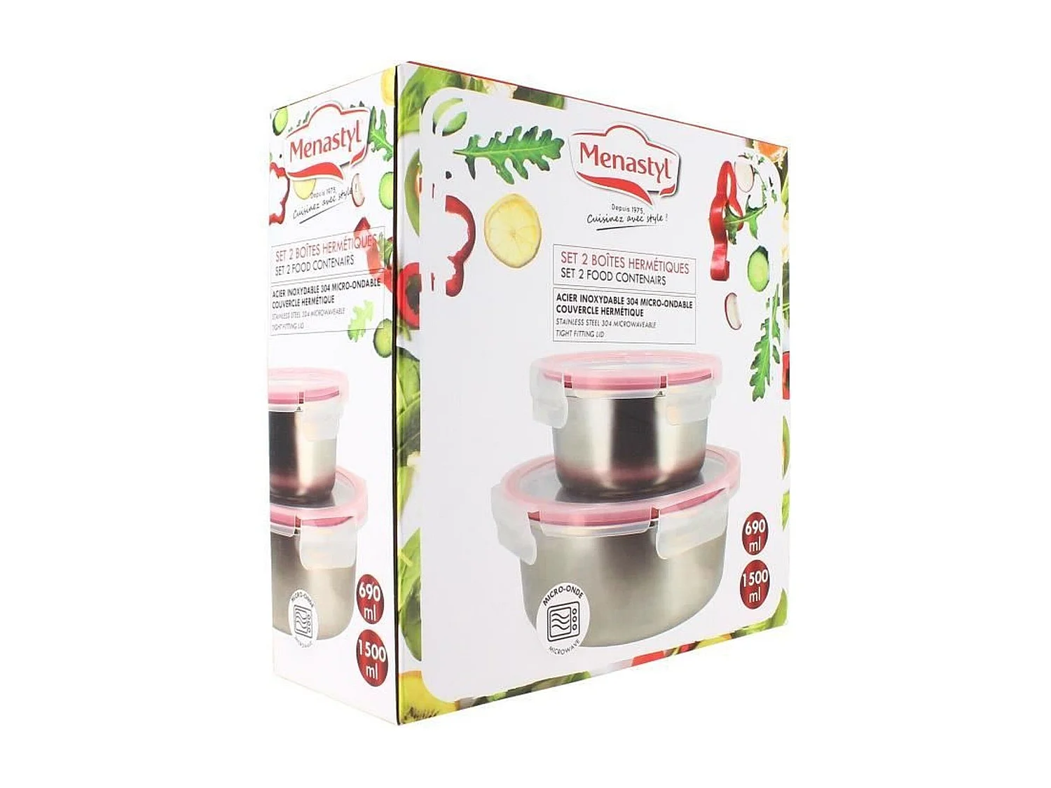 Menastyl - Lot 2 Boites Hermetiques Rondes En Acier Inoxydable