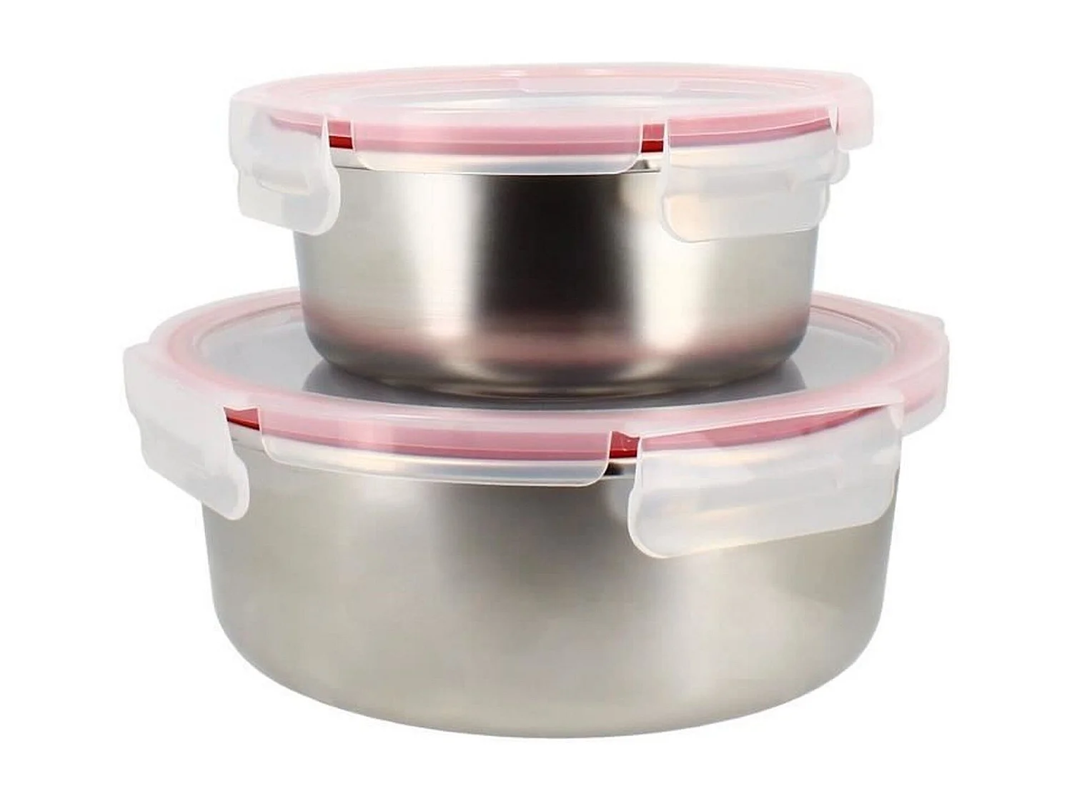 2 recipientes herméticos de acero inoxidable con tapa 5040178 Ø 15 y 20 cm, aptos para microondas