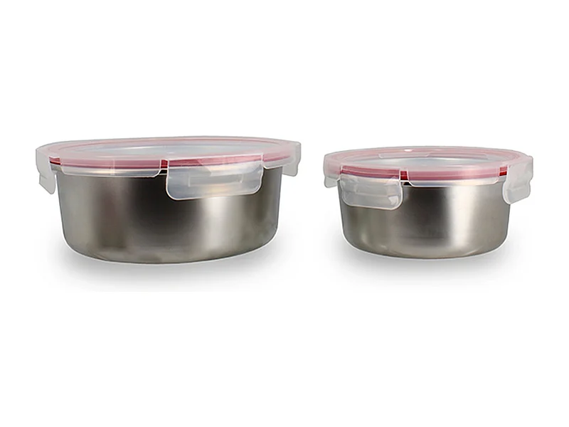 2 recipientes herméticos de acero inoxidable con tapa 5040178 Ø 15 y 20 cm, aptos para microondas