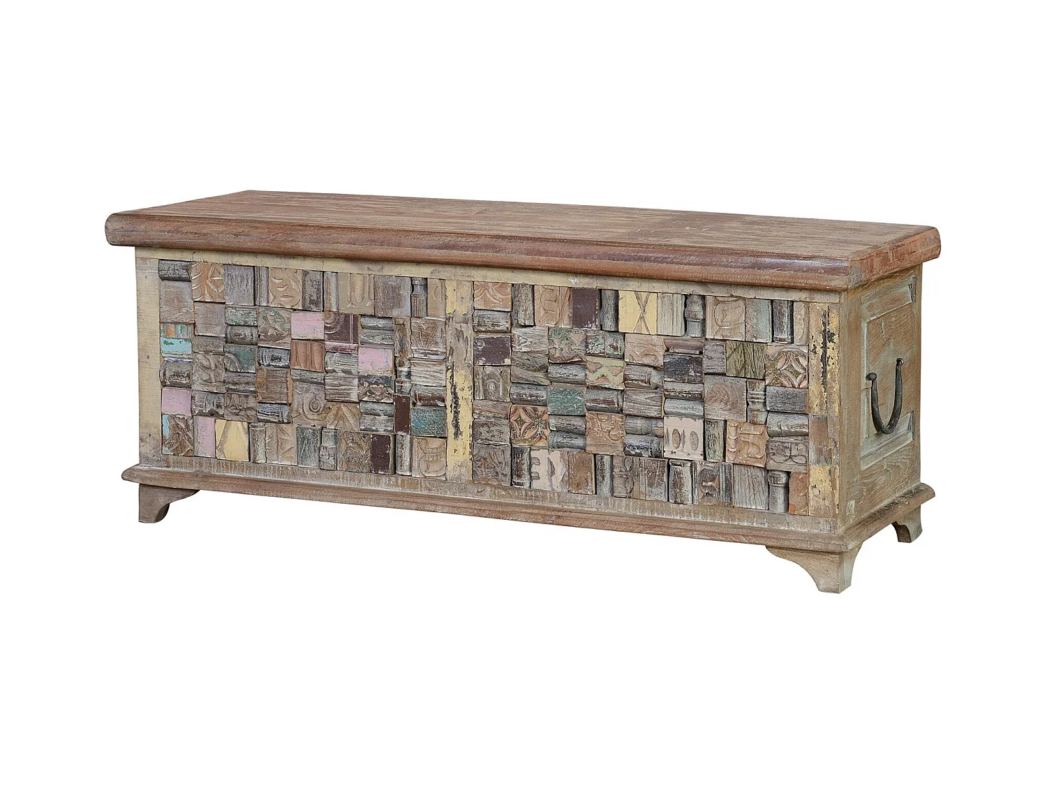 Coffre mélange en bois de manguier et recyclé finition multicolore