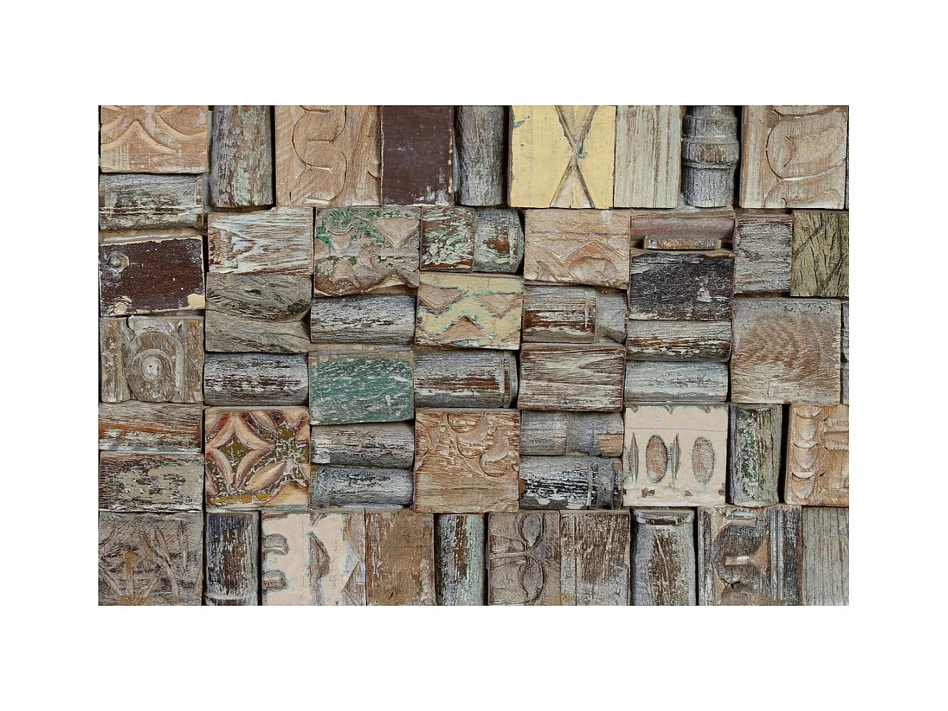 Coffre mélange en bois de manguier et recyclé finition multicolore