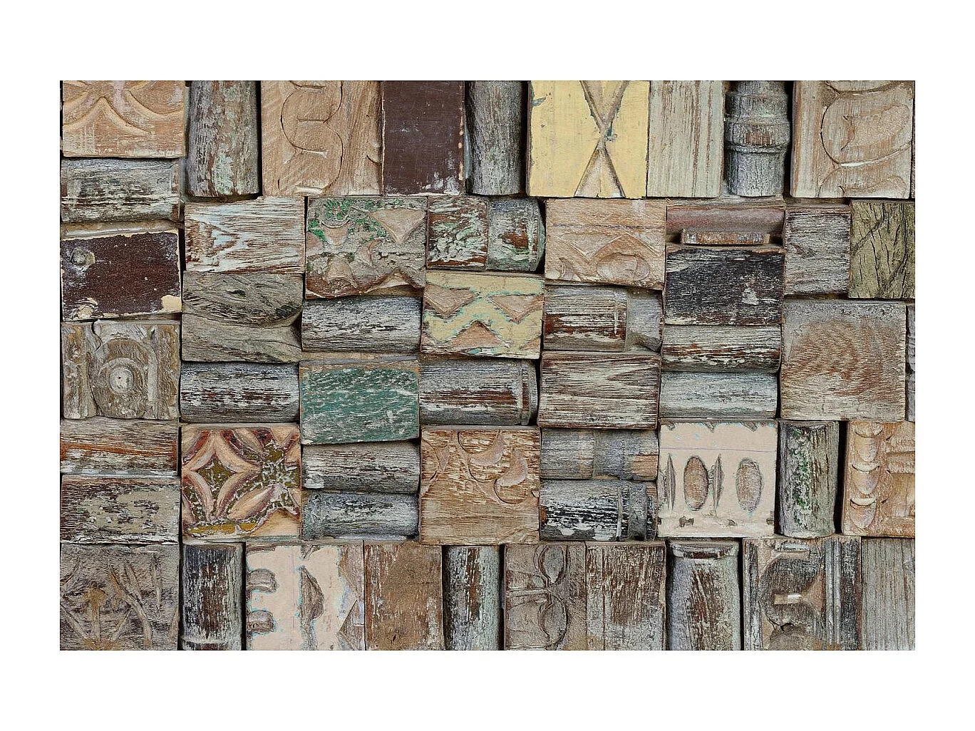 Coffre mélange en bois de manguier et recyclé finition multicolore