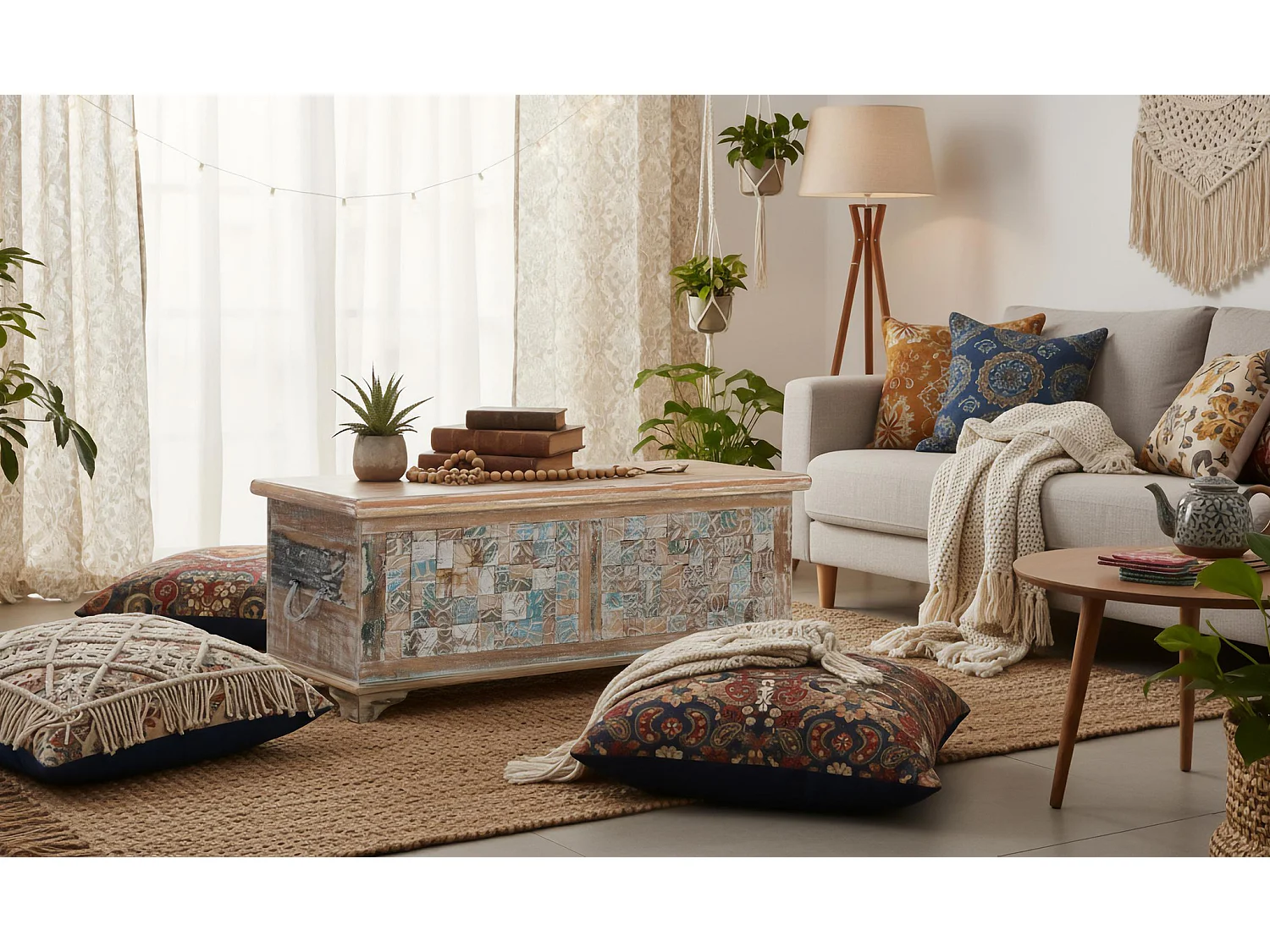 Kommode aus Mangoholz, 105 cm, rustikaler mediterraner Stil – 41 x 106 x 42 cm