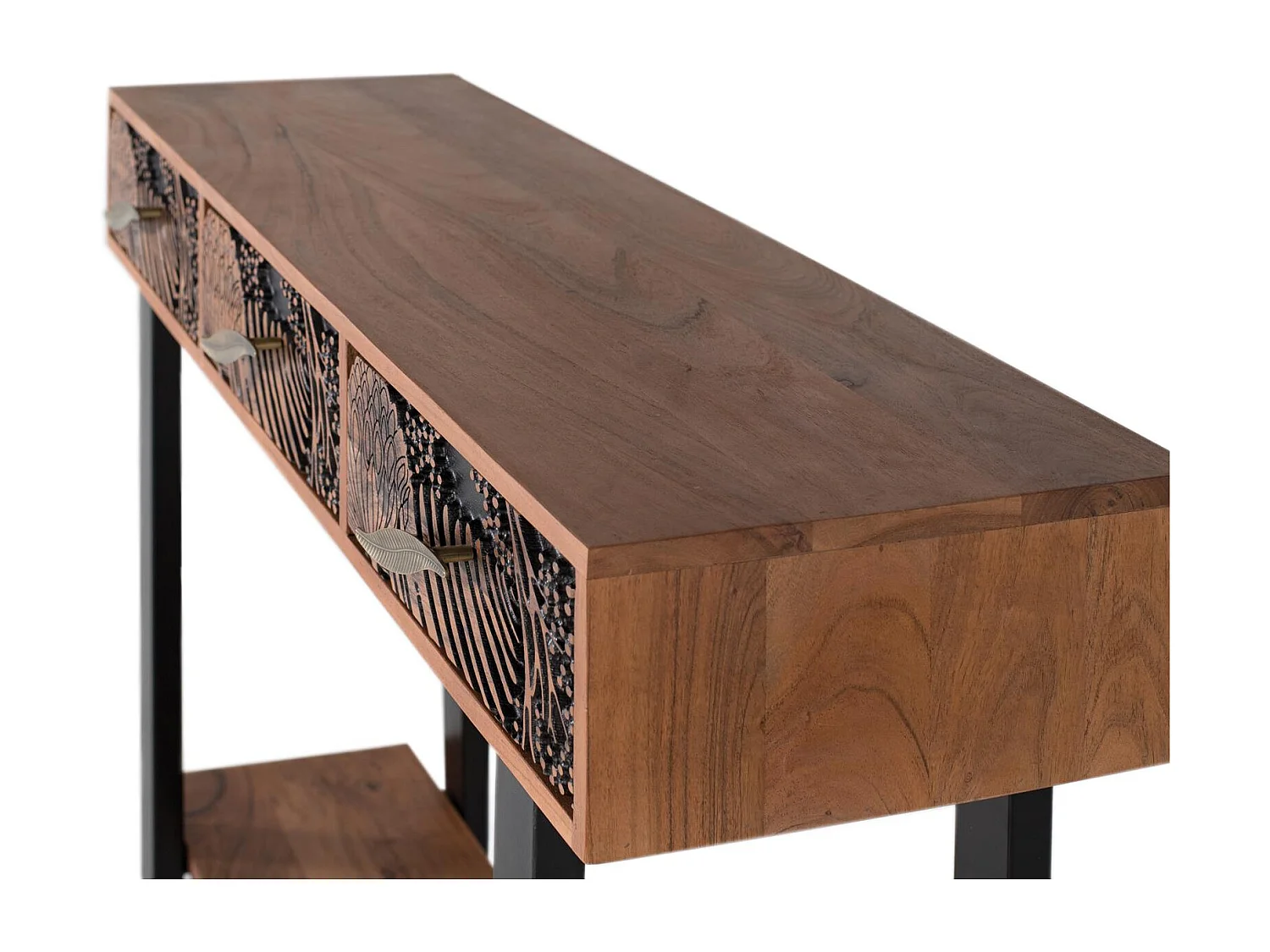 Konsole aus naturgefärbtem Akazienholz und Metall