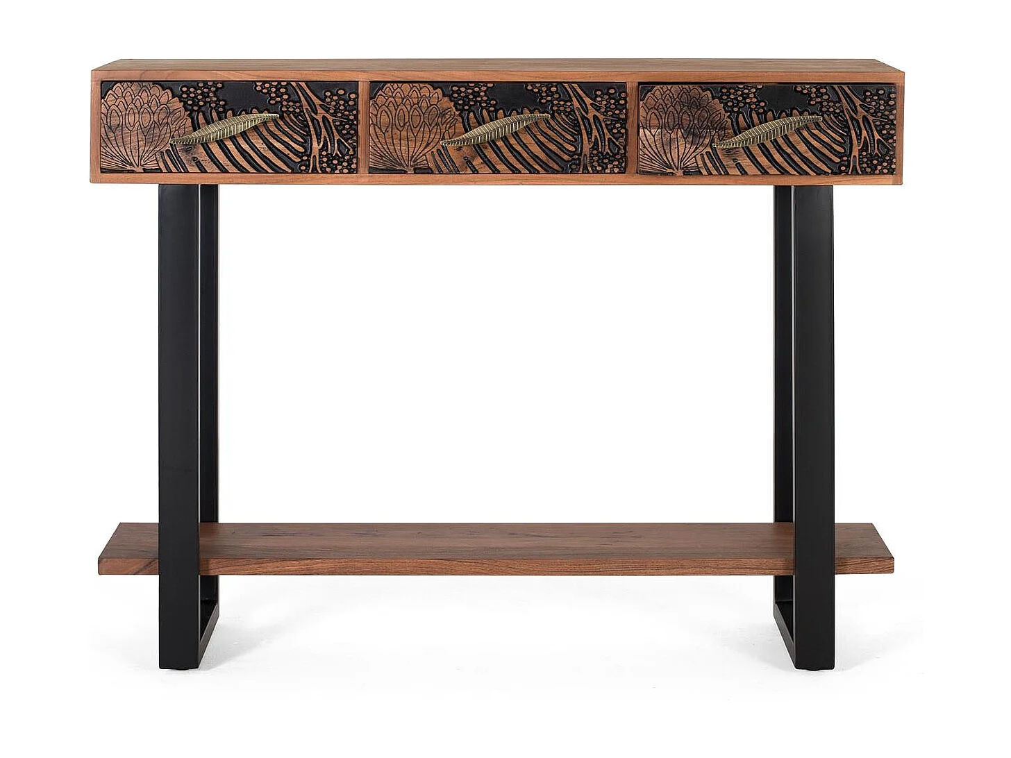 Console bois d'acacia teint naturelle et métal
