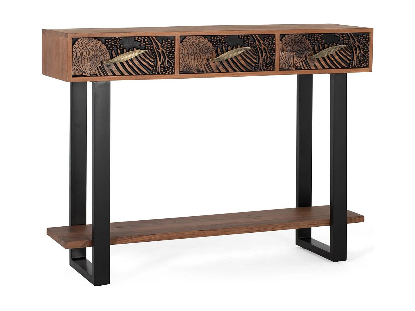 Console bois d'acacia teint naturelle et métal