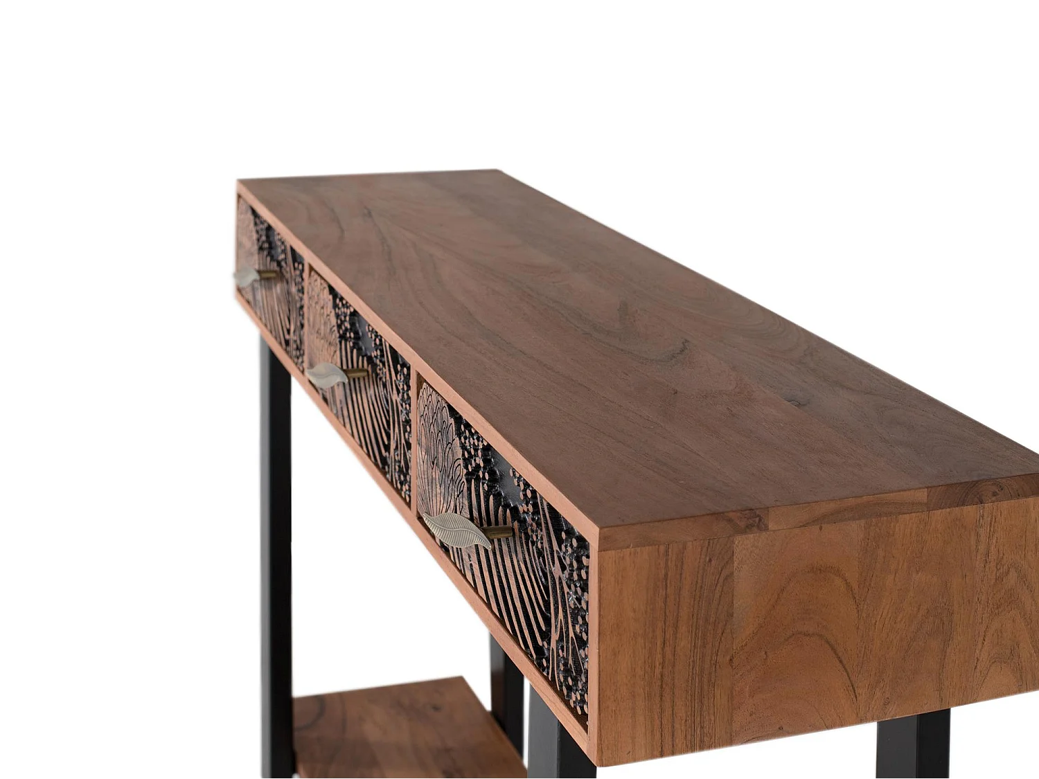 Console bois d'acacia teint naturelle et métal