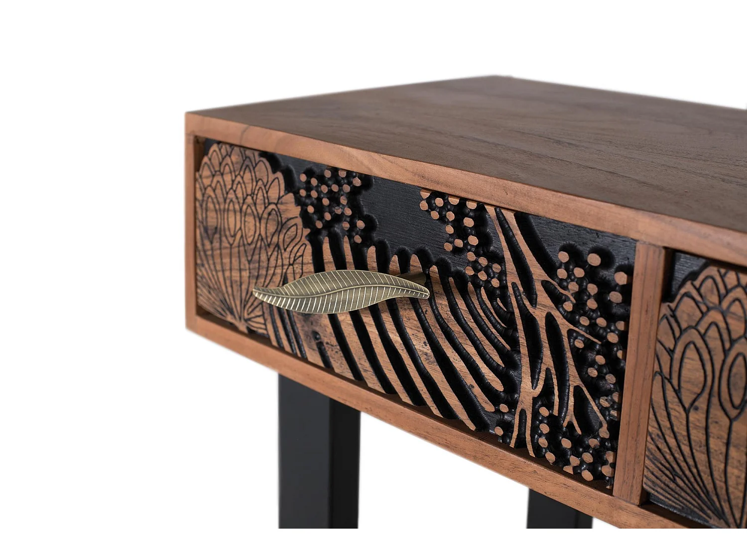 Console bois d'acacia teint naturelle et métal