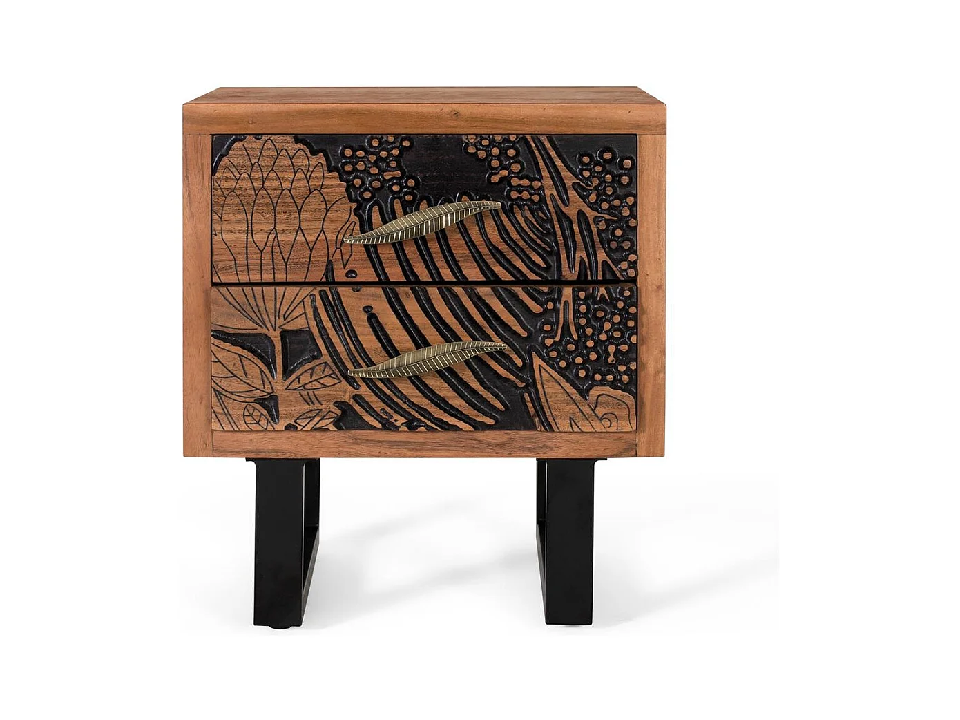 Comodino in massello di acacia e metallo