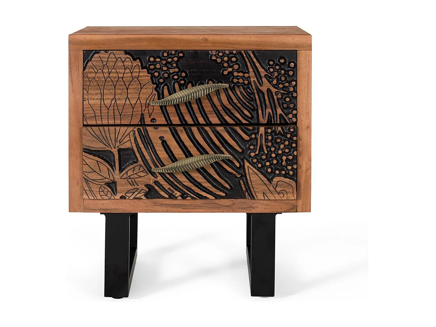 Table de chevet bois d'acacia en metaal