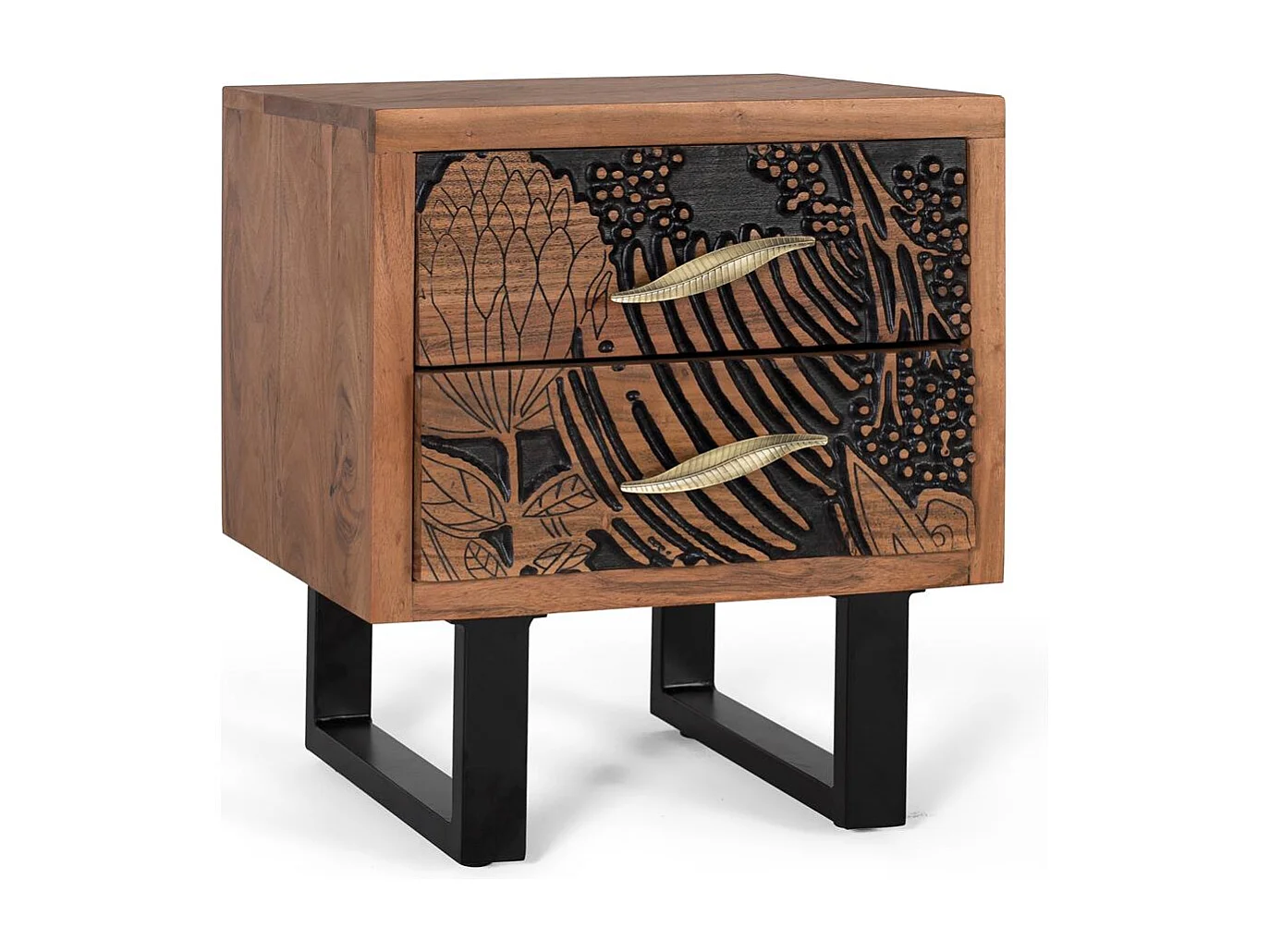 Table de chevet bois d'acacia en metaal