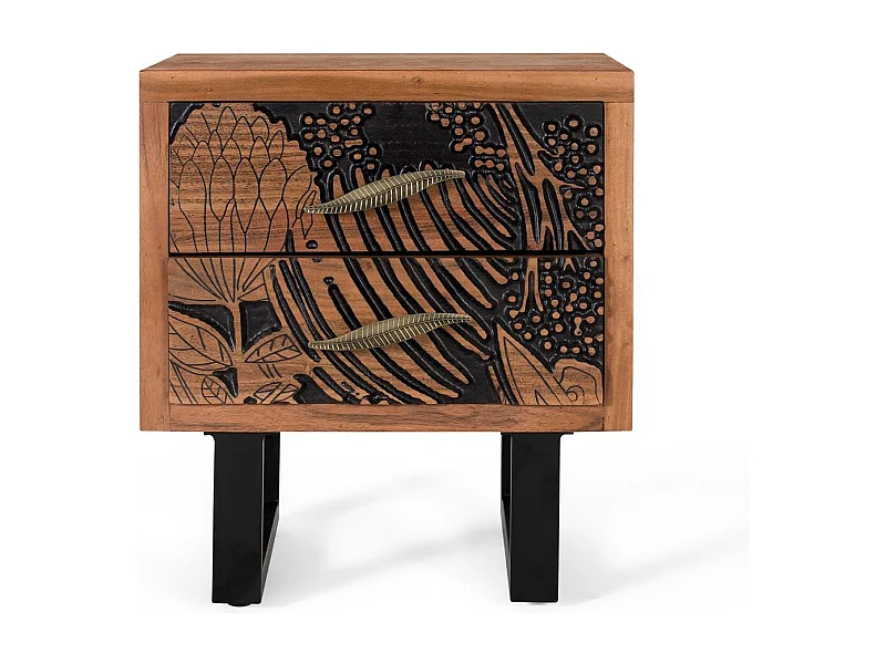 Table de chevet bois d'acacia en metaal