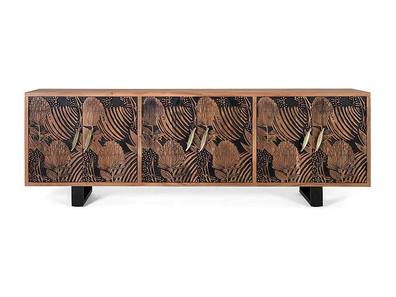 Buffet bois d'acacia naturel et noir plus métal