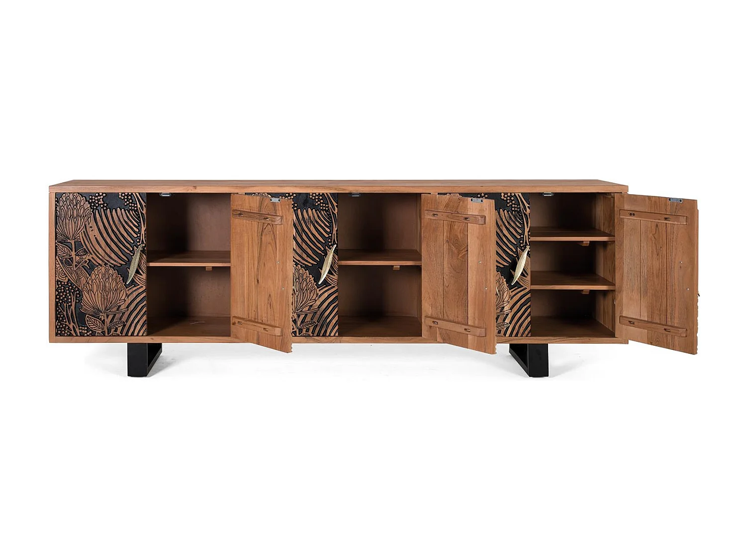 Buffet bois d'acacia naturel et noir plus métal