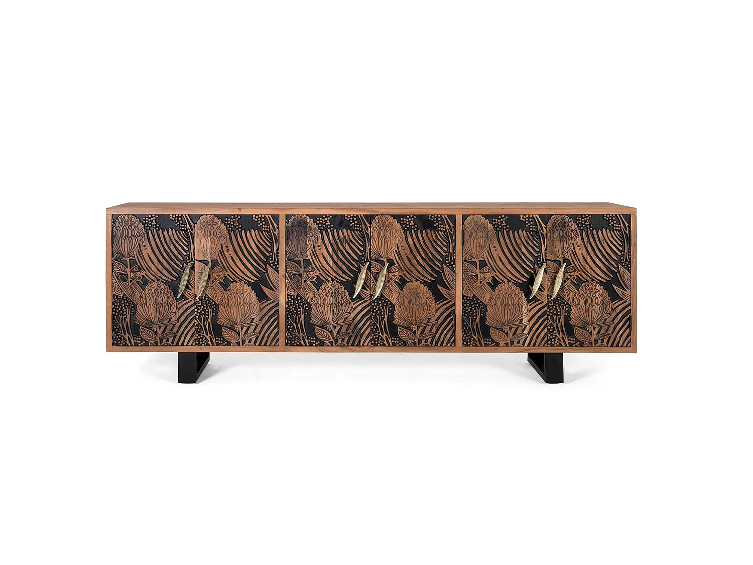 Buffet bois d'acacia naturel et noir plus métal