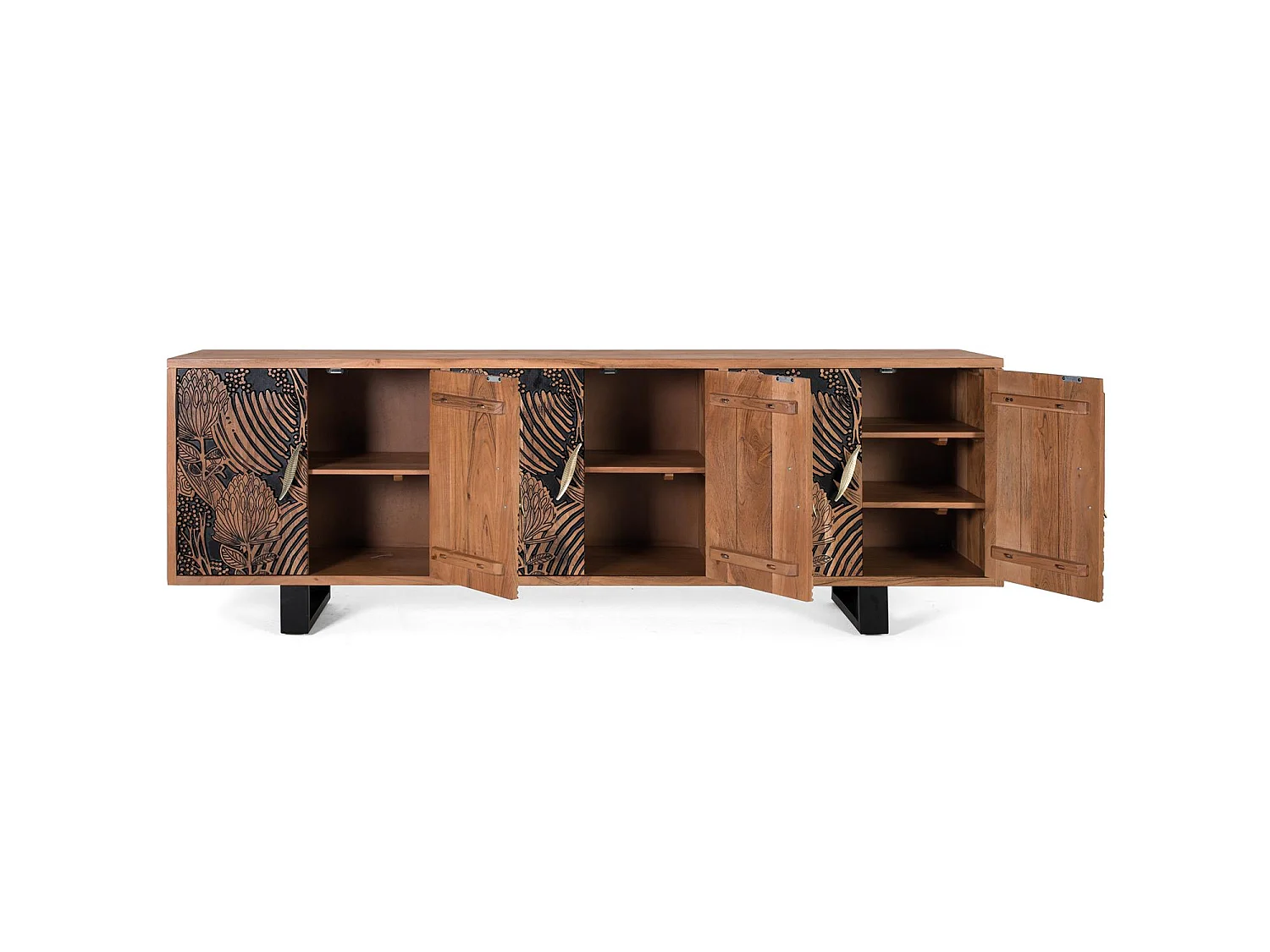 Buffet bois d'acacia naturel et noir plus métal