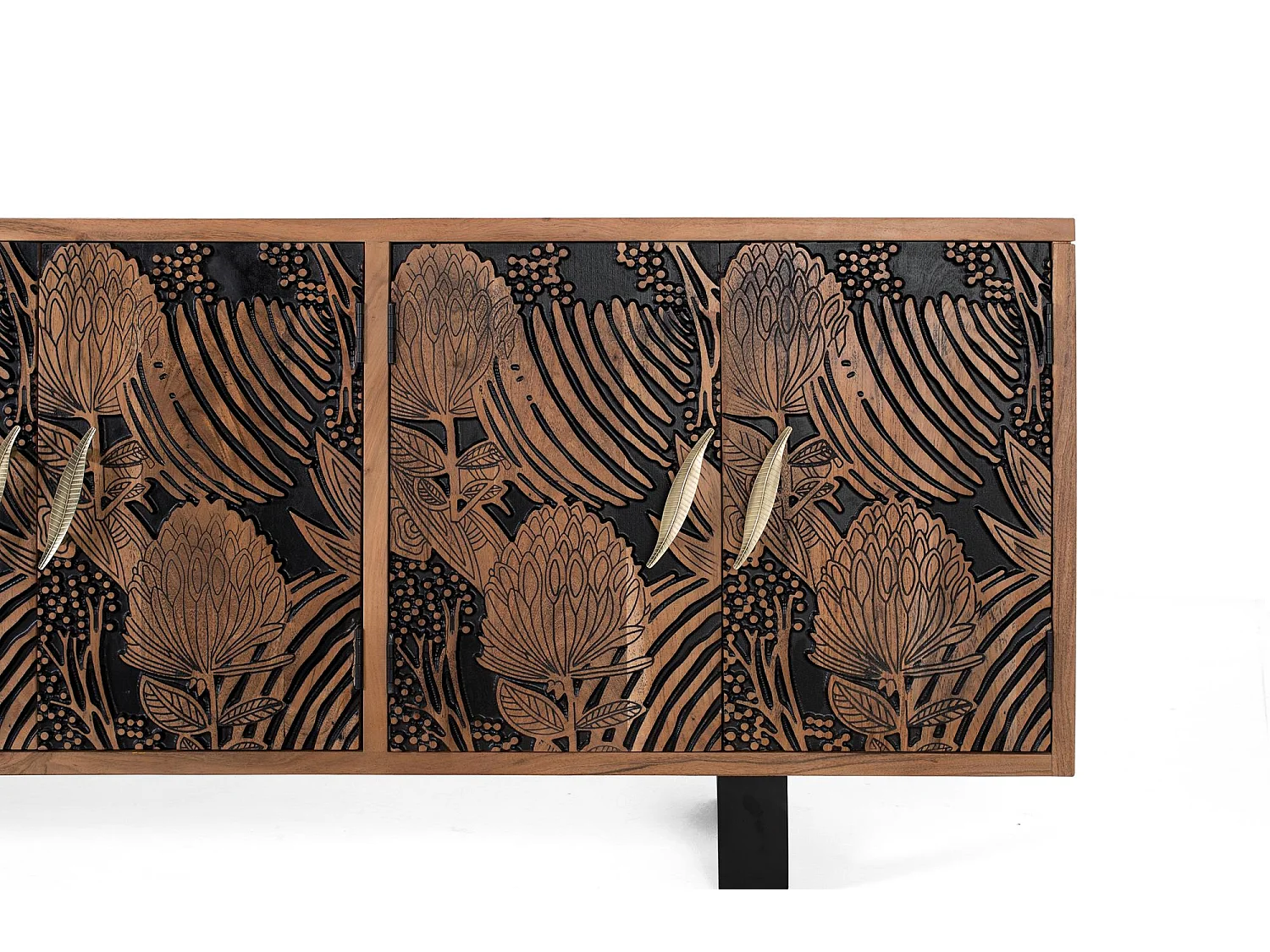 Buffet bois d'acacia naturel et noir plus métal