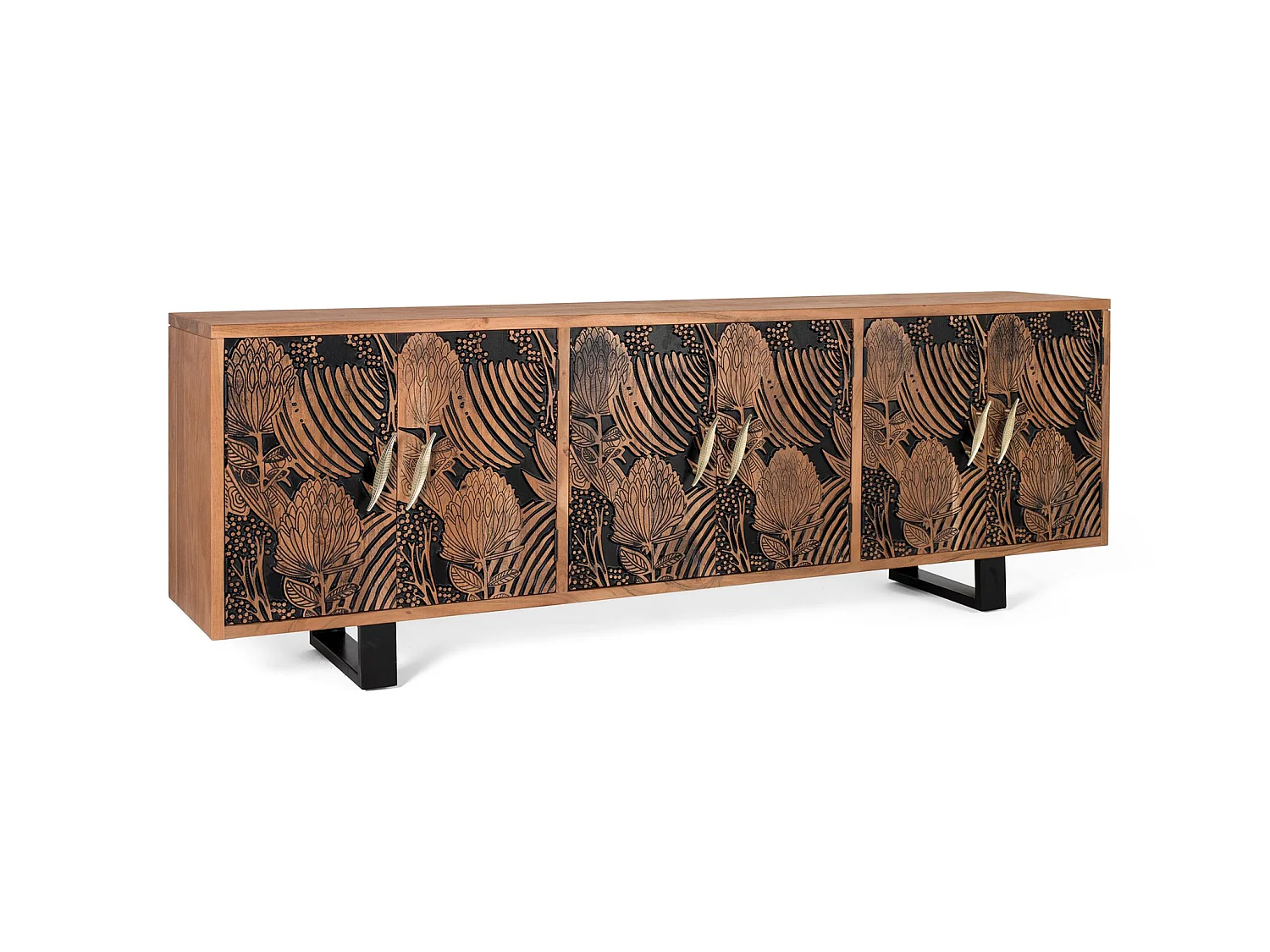 Buffet en bois d'acacia de style ethnique moderne - 74 x 220 x 42